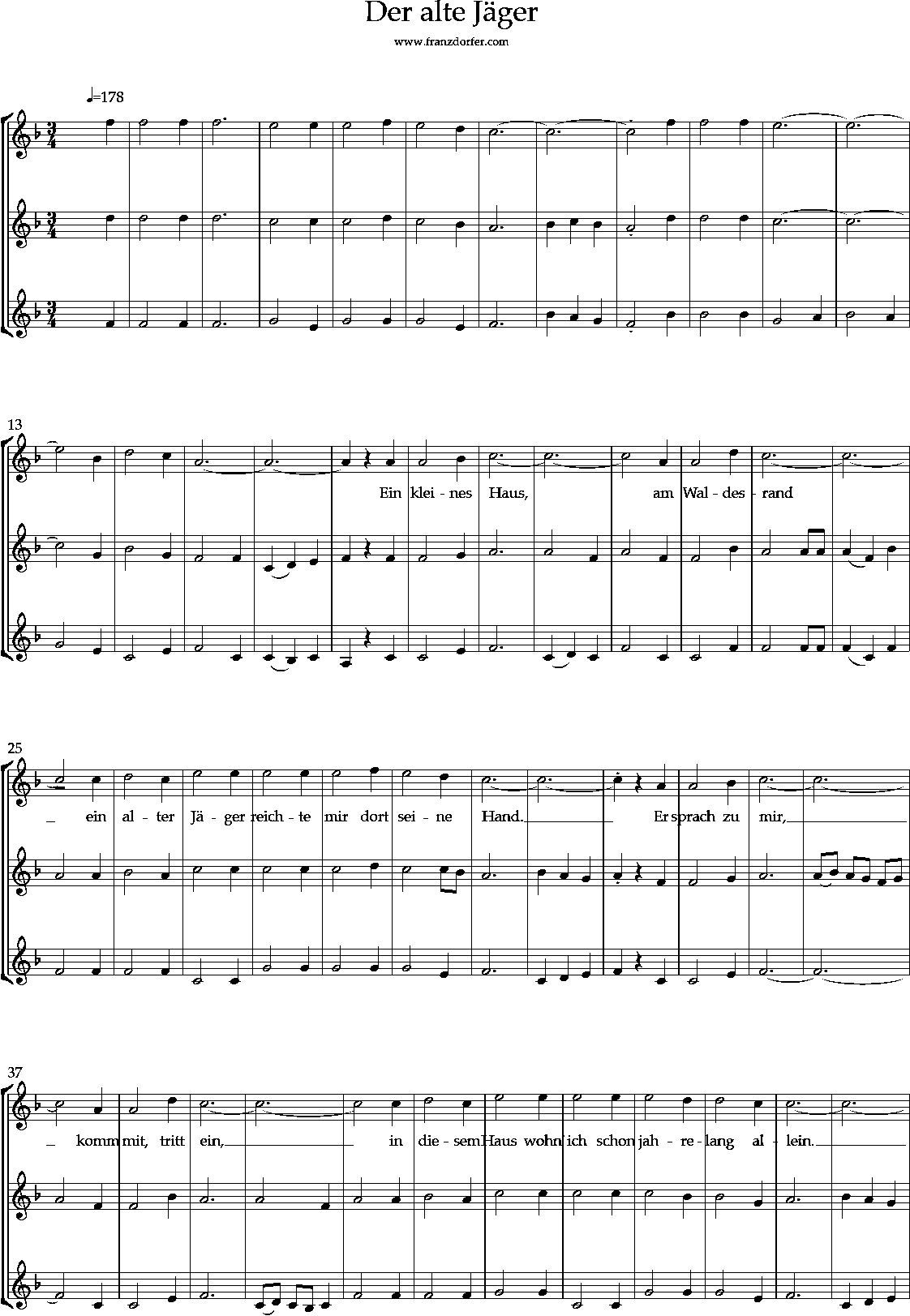 Noten für 3 Trompeten, Flügelhörner, Tenorgörner,Der alte Jäger